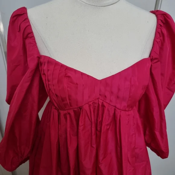 Zara Taffeta Puffed Sleeve Mini Dress Hot Pink Size M - Picture 5 of 7